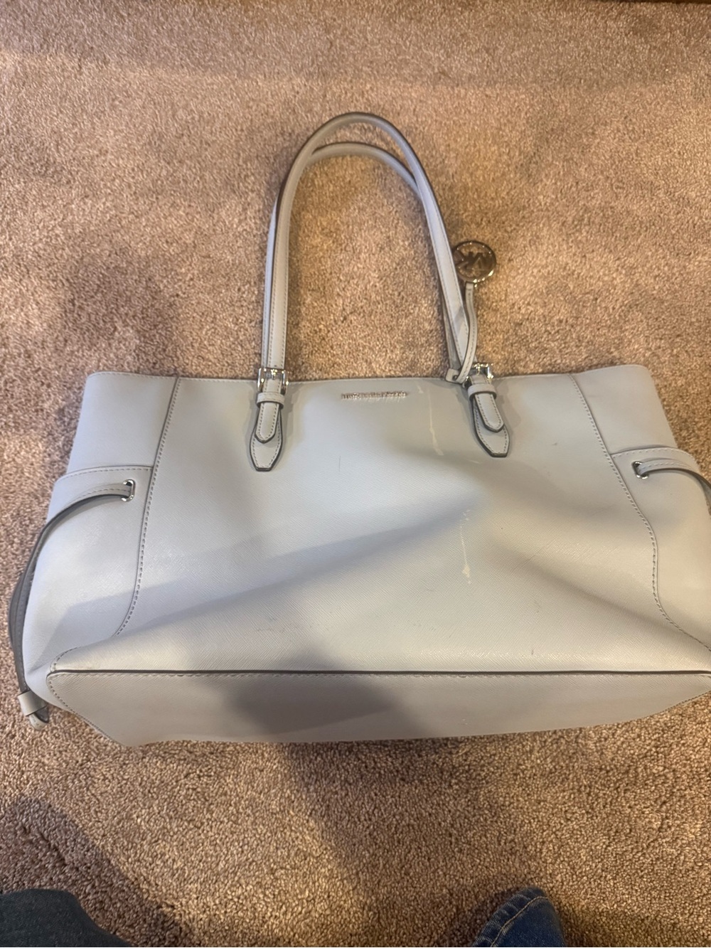 Michael Kors Light Gray Saffiano Leather Tote with Dual Handles
